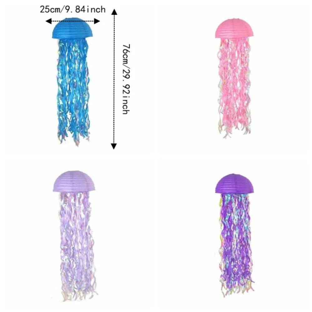 Creative Ocean Theme Jellyfish Lanterns Tassel Design Cartoon Hanging Lamp Ball Foldable Handmade Festival Lantern Mid-autumn Vue