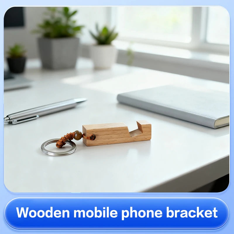 New retro wood phone holder stand pendant keychain car keyringfashion accessorie Vue
