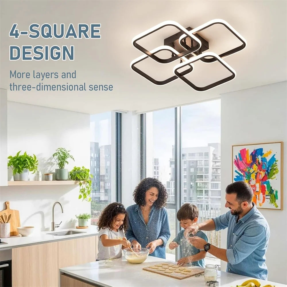 Modern LED Ceiling Light Fixtures Square Flush Mount Lamp for Living Room Dining Room Bedroom Kitchen Energy Efficient Lighting Vue