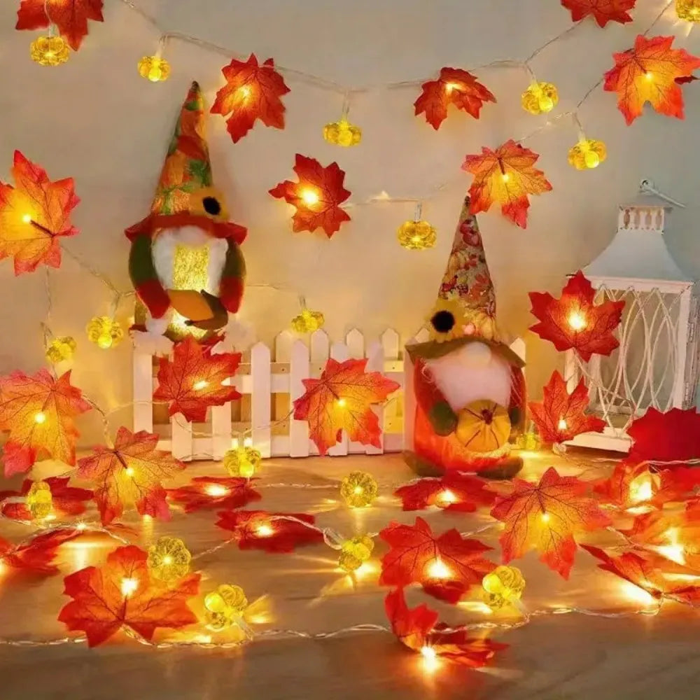 Fall Maple Leaf & Pumpkin LED String Lights, for Thanksgiving,Halloween, Party, Harvest, Cozy Home Decorations Vue Warm White 1PC 1.5M10LED
