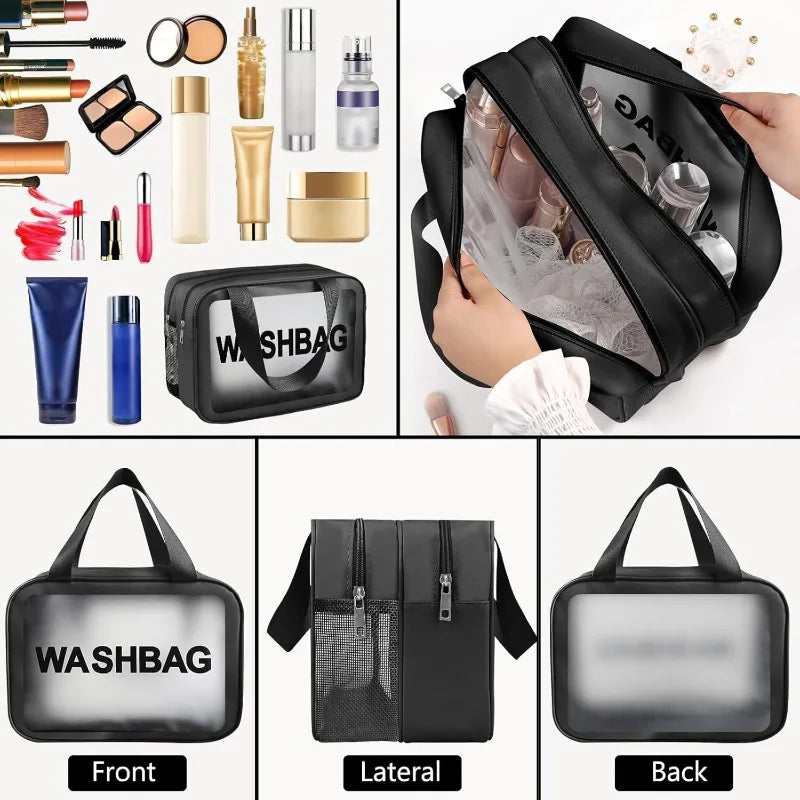 Double Transparent PU Cosmetic Bag with Dry and Wet Separation, Toiletry Bag, Makeup Organizer for Travel, Fitness, and Swimming Vue