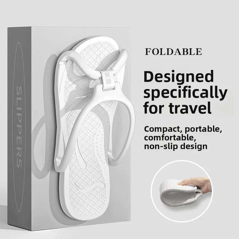 Foldable Travel Slippers Unisex EVA Flip Flops Hotel Non Slip Bathroom Indoor Outdoor Portable Lightweight Comfortable Vue WHITE 45-46