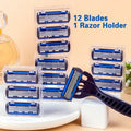 1 Handle + 12 Blades Men Women Manual Shaver Head Safety razor 6-Layer Stainless Steel Hair Removal Shaving Replaceable Vue M393 grey 13pcs