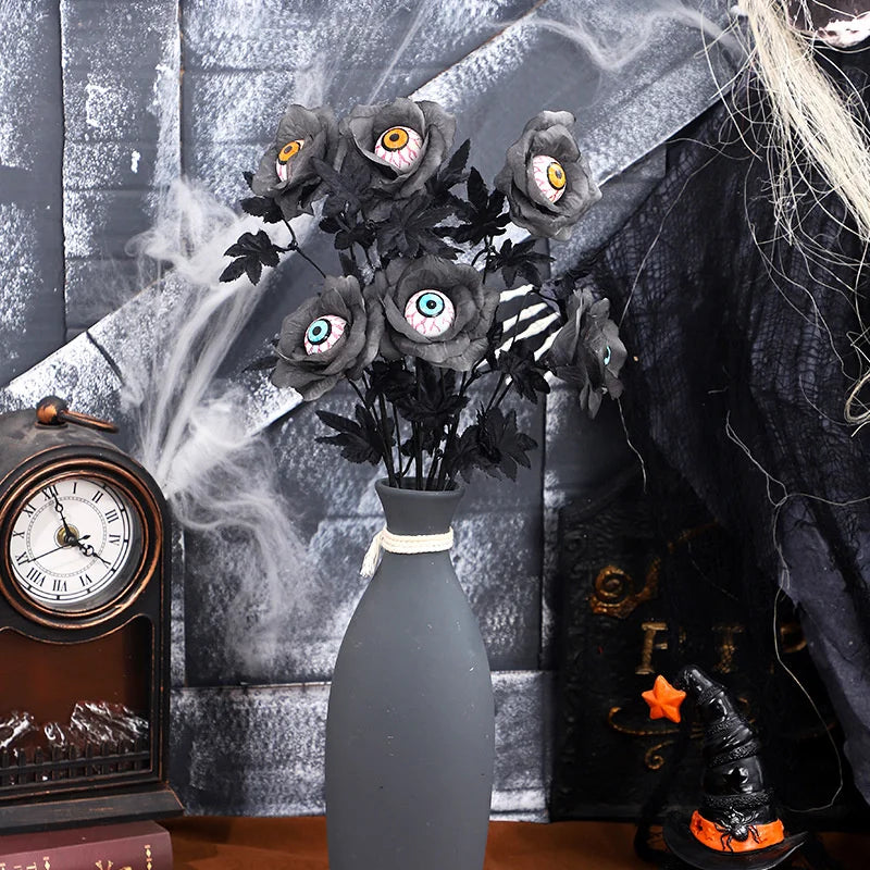 Black Artificial Eyeball Flower Bouquet Gothic Halloween Table Centerpiece Fake Eyeball Stem Spooky Home Party Decor Ornament Vue
