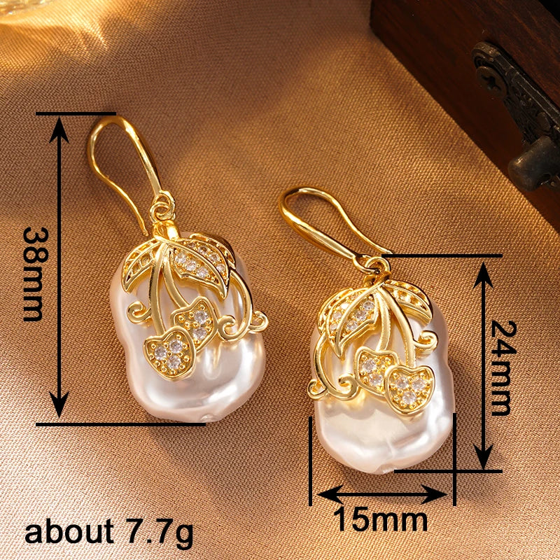 Huitan Pearl & Cubic Zirconia Gold Dangle Drop Earrings Drop Earrings Vue