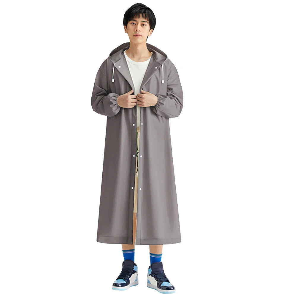 Waterproof EVA Adult Long Raincoat Reusable Hooded Rain Poncho Men Women Rain Coat Jacket for Travel Emergency Rainwear Suit Vue black