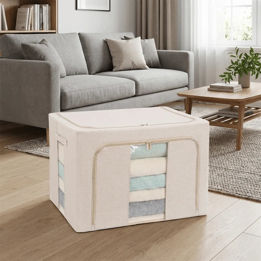 Large Capacity Clothes Storage Bins Dust-proof Steel Frame Toys Storage Box Folding with Window Quilt Organizer Box Bedding Vue