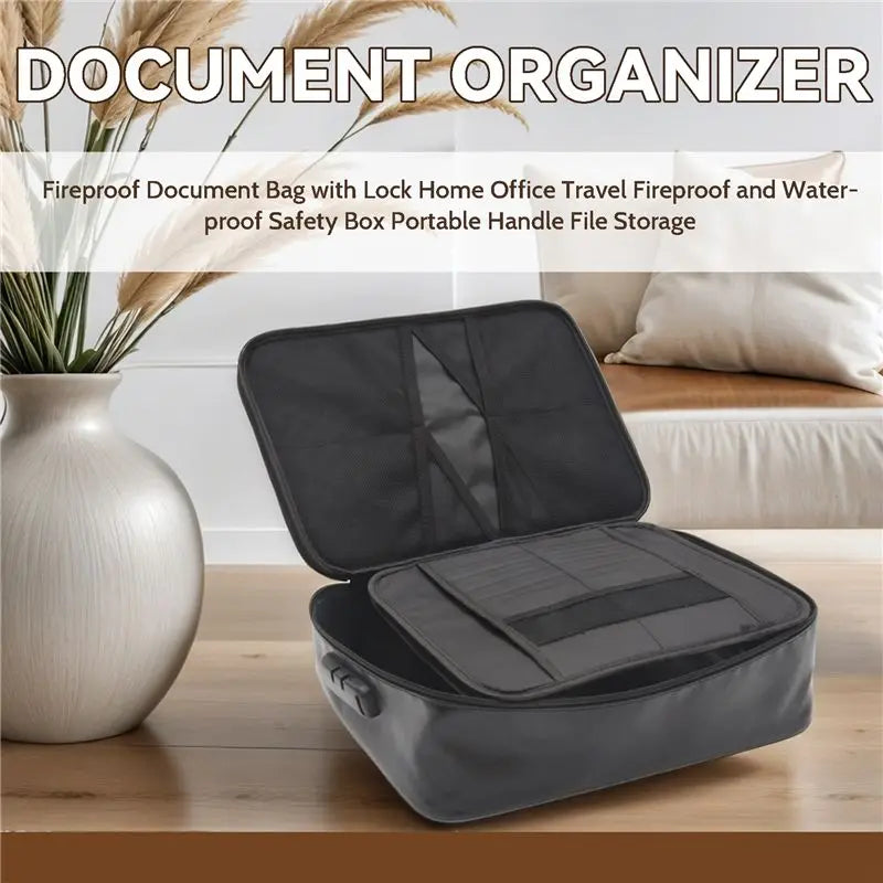 ABKW-Fireproof Document Bag With Lock Home Office Travel Fireproof And Waterproof Safety Box Portable Handle File Storage Vue
