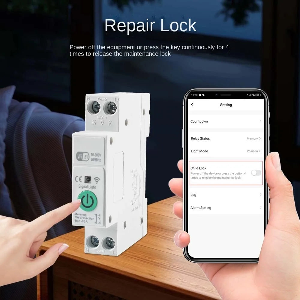 Remote Voice Control Tuya WiFi Smart Circuit Breaker Electricity Statistics Energy Kwh Metering Din Rail Switch Monitoring Vue