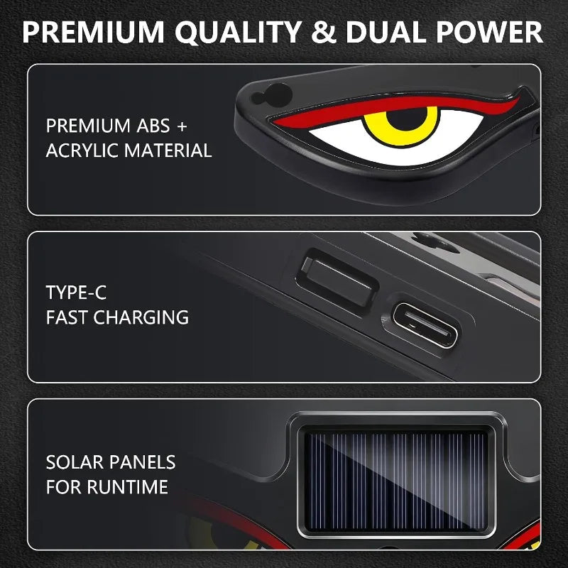 Solar Devil Eyes Car LED Ambient Light Wireless No Drill Demon Eye Warning Lights for Cars SUVs Trucks Windshield & Rear Window Vue