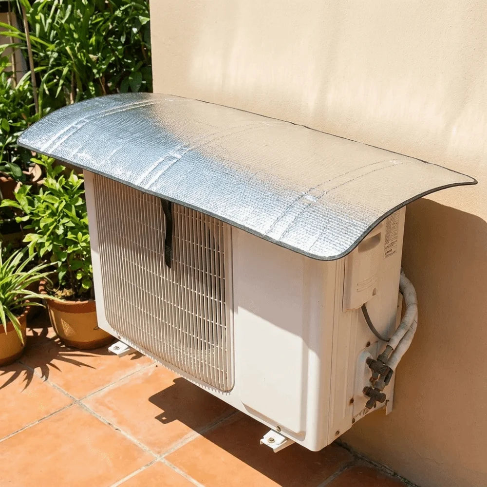 Aluminum Foil Air Conditioning Cover Energy Saving Windproof Air Conditioning Protective Sleeve Waterproof with Elastic Band Vue