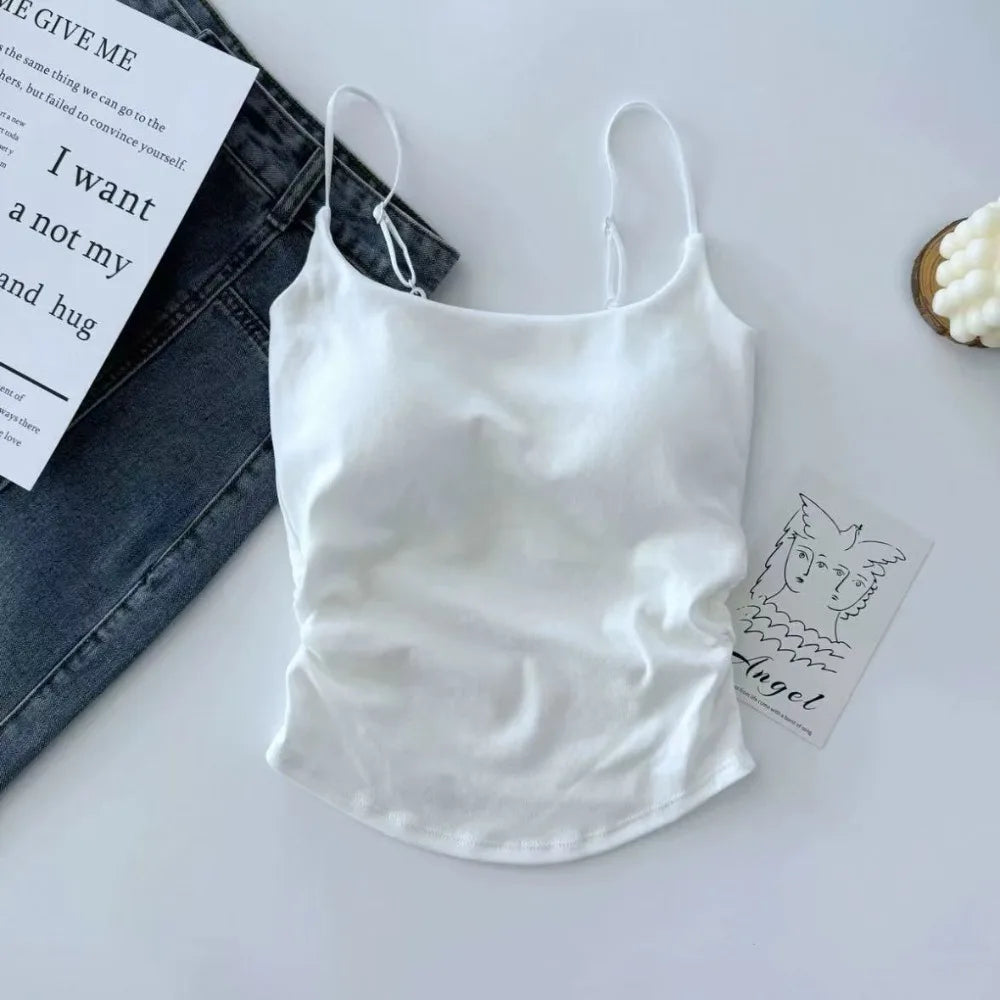 Sweet Sleeveless Suspender Vest Underwear Padded Cups Camisole Slim Vue White One Size