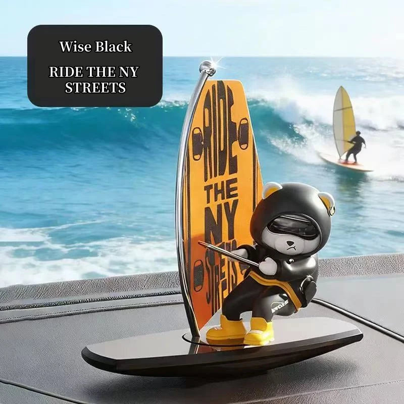 Dashboard Car Decorations sailboat Bear Magnetic Parking Number Plate Creative Car Cartoon Interior Interior Accessories Vue Black