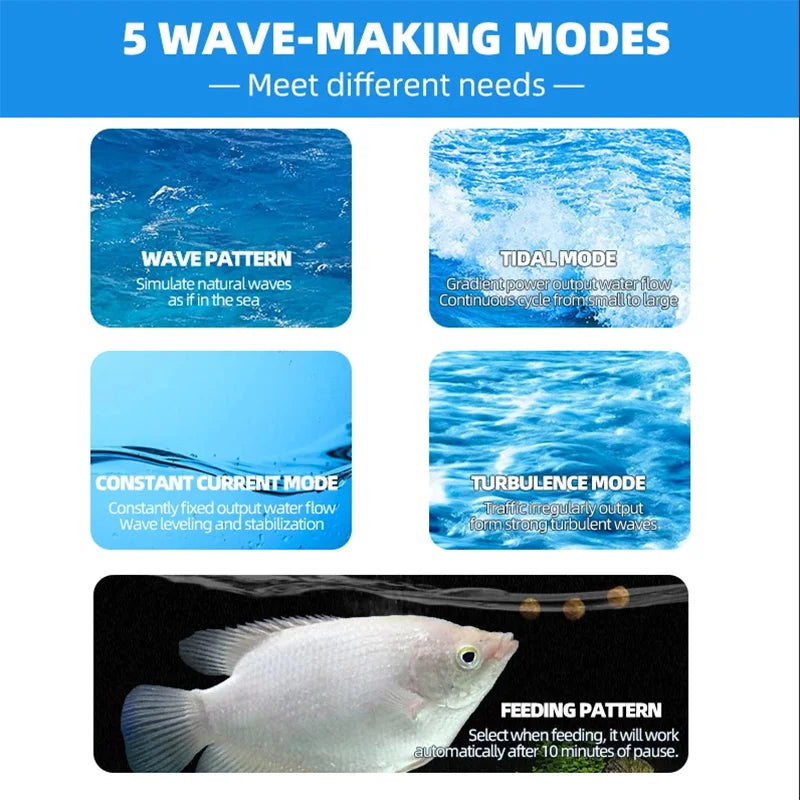 Jebao Smart WiFi Controller Aquarium Water Pump Submersible Flow Pumps ALW5-30 For Aquariums Fish Tank Mute Wave Maker Pump Vue