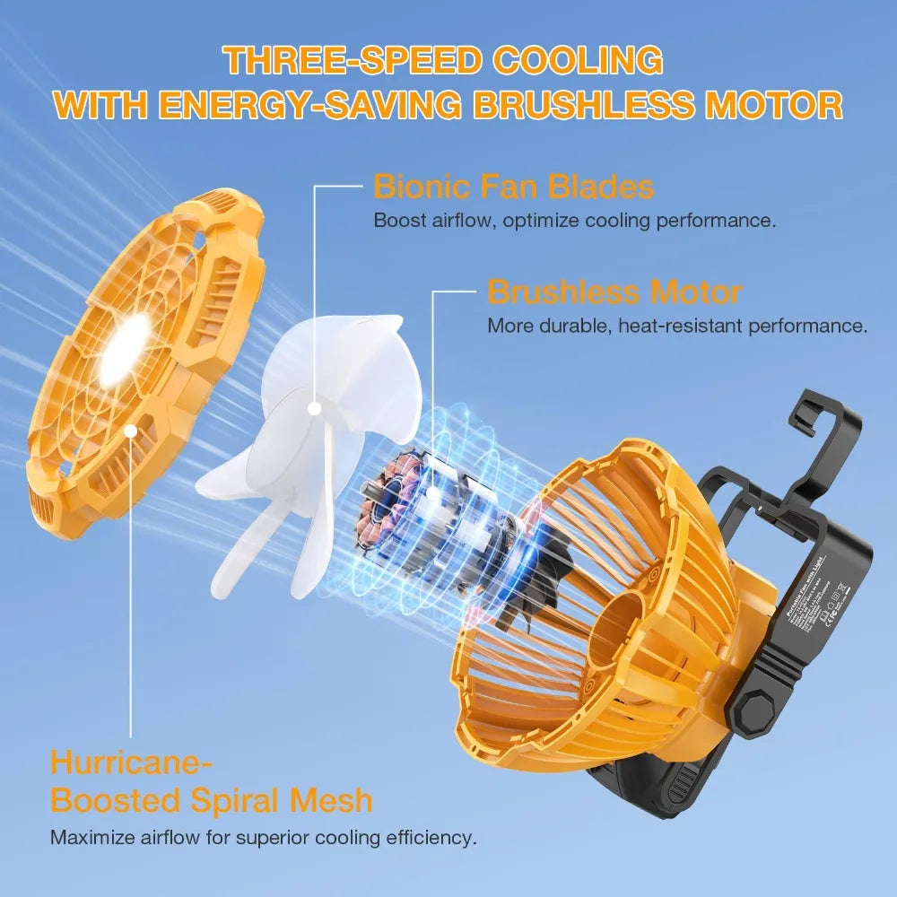 Portable Cordless Fan Rechargeable Camping Fan for Dewalt 20V Batteries with Remote Control Ideal for Maintenance and Job Sites Vue