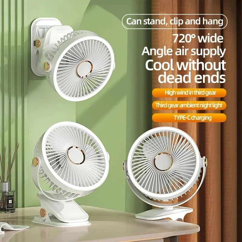 USB Rechargeable Table Fan Clip-on Type Portable Mini Desk Fan 360 Degree Rotation Adjustable Clip-on Fan For Student Dormitory Vue