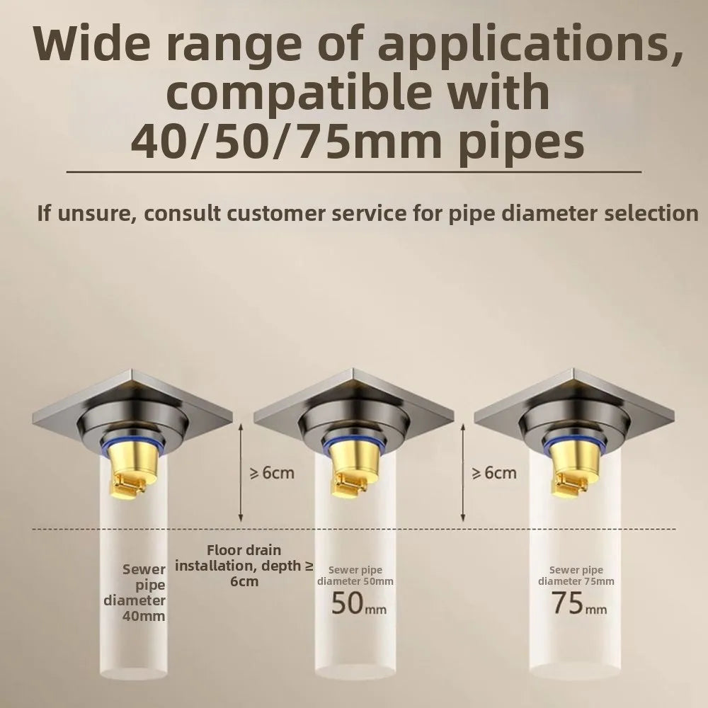 Anti-Odor Stainless Steel Floor Drain Dual Use Universal Shower Trap Filter Square All Copper Drain Core Floor Hair Catcher Vue