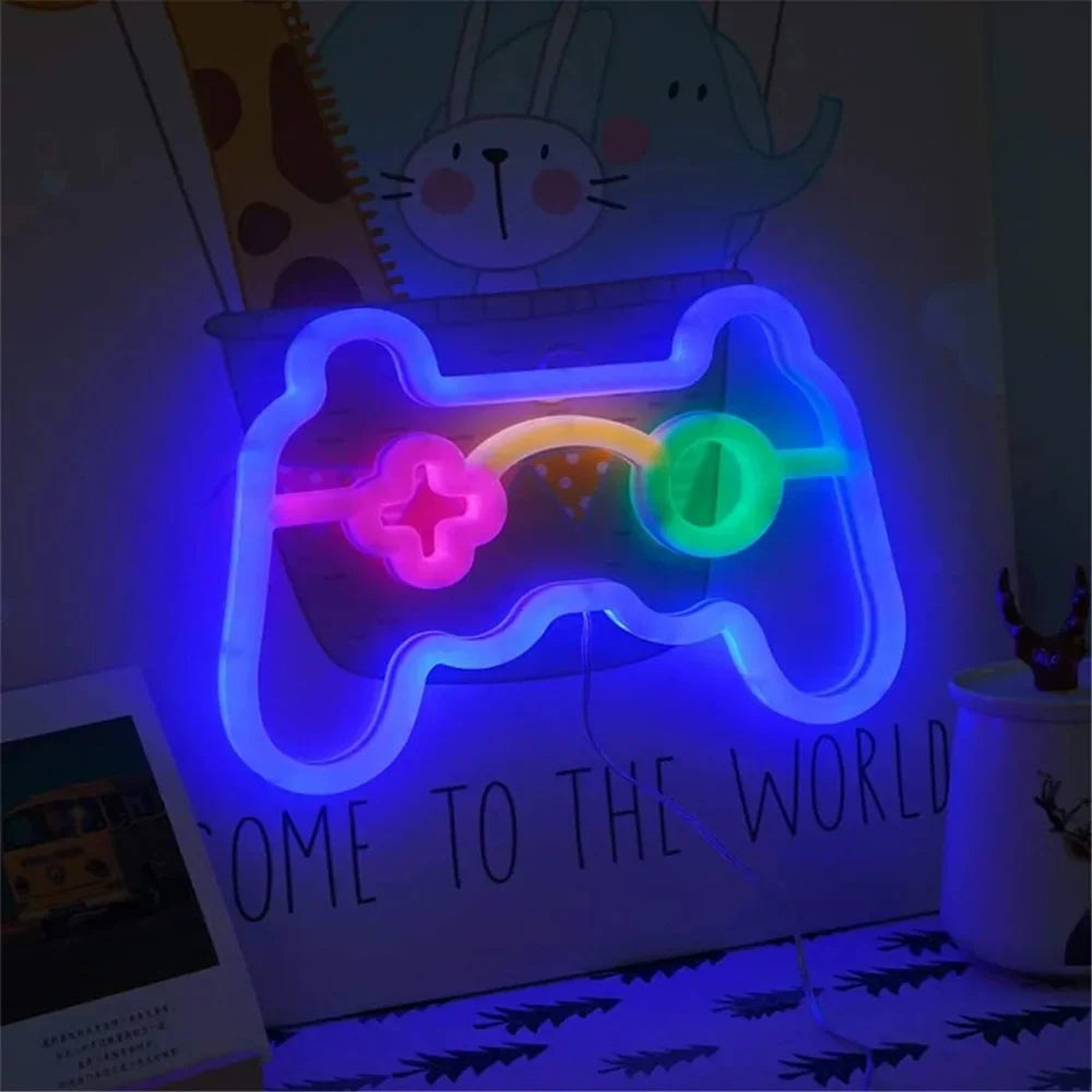 Blue LED Gamepad Neon Sign Wall Art for Gamer Room Home Decor Playstation Bar Game Hall Light Cool Gifts Night Light Vue