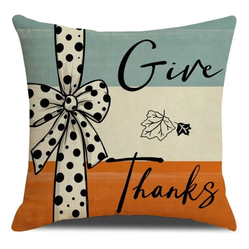 Linen Thanksgiving Printed Pillow Cover Cartoon Soft Pumpkin Sofa Cushion Cover Festive Decorative Comfortable Vue Style A