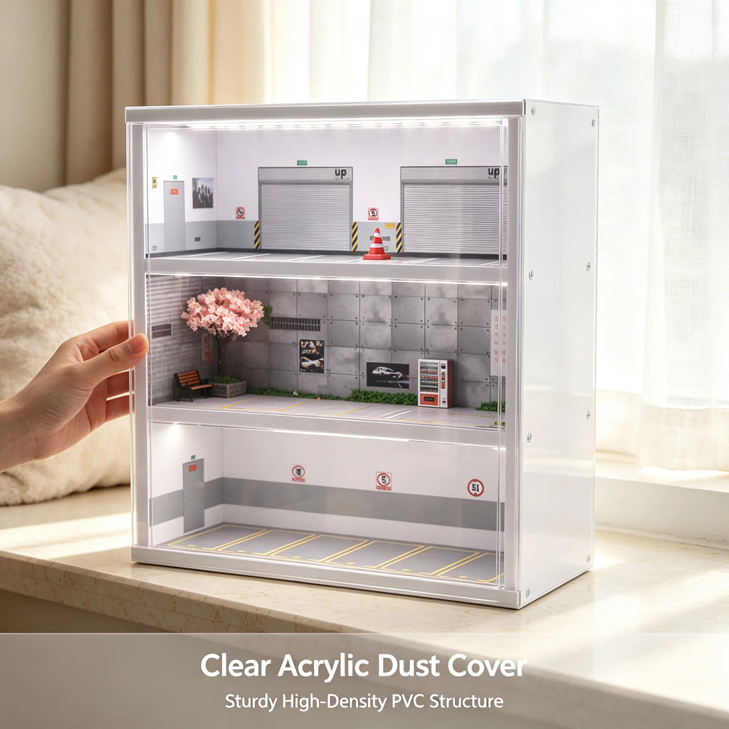 3-Tier LED Garage Display Case for 1:64 Model Cars | 16 Spaces Model Car Display Case Vue