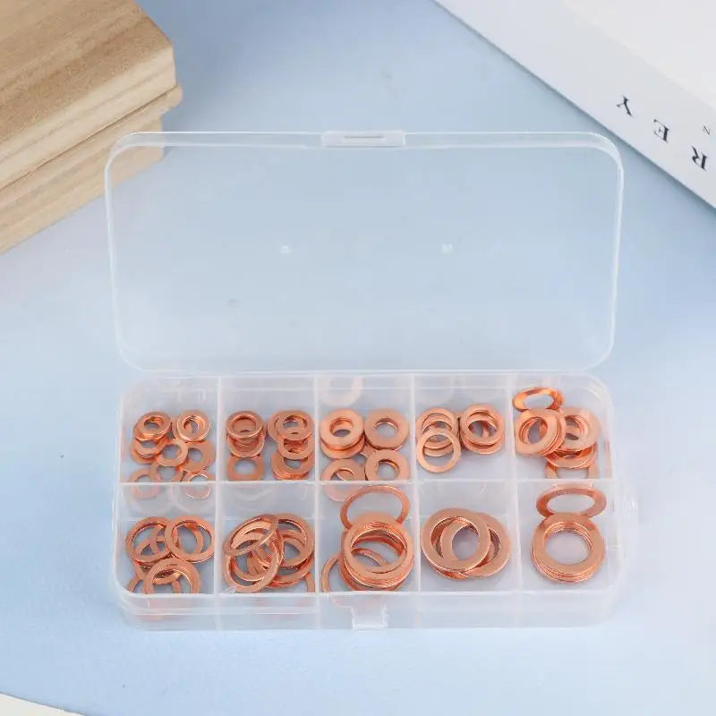 100/200Pcs Of Copper Washers Nuts And Bolts With Box M4/M5/M6/M8/M10/M12/M14 Seal Combination Kit For Oil Pan Plugs Vue