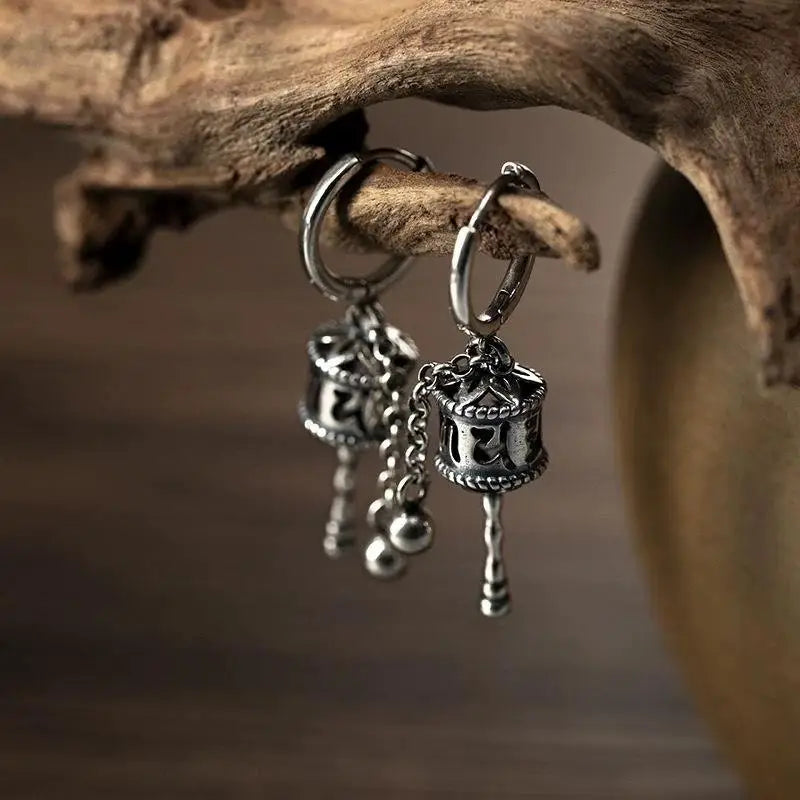Ethnic Prayer Wheel Earrings Six Word Mantra for Women Vintage Jewelry Meditation Present Vue Default Title