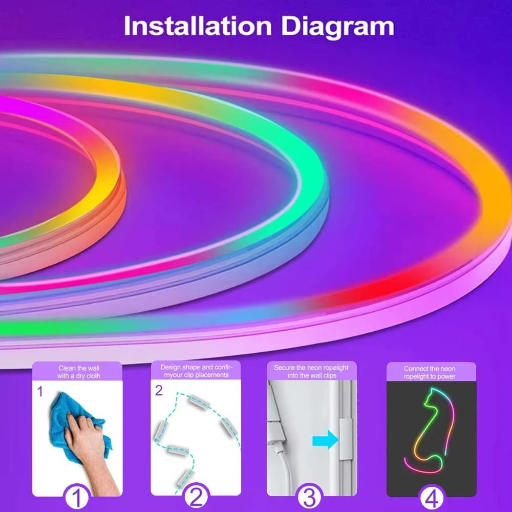 5V USB RGBIC Neon LED Strip Lights with Bluetooth APP Control Music Sync Waterproof Flexible Tape for Gaming Room Party Decor Vue