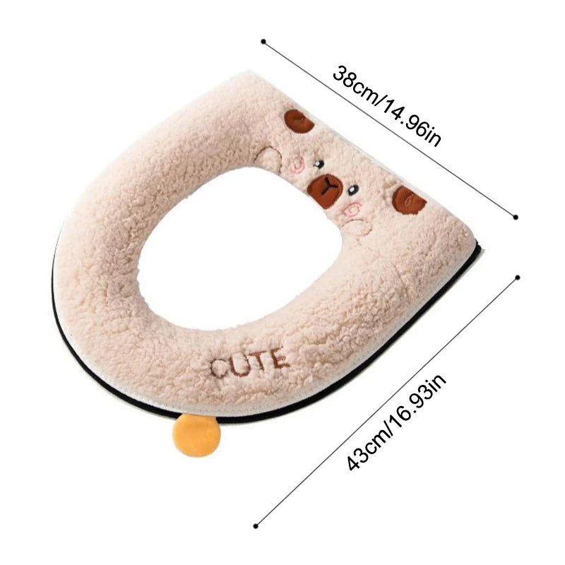 Winter Warm Toilet Seat Cover With Cartoon Bear Pattern Thicken Cushion Bathroom Essential Kids Friendly Cartoon Cover Vue