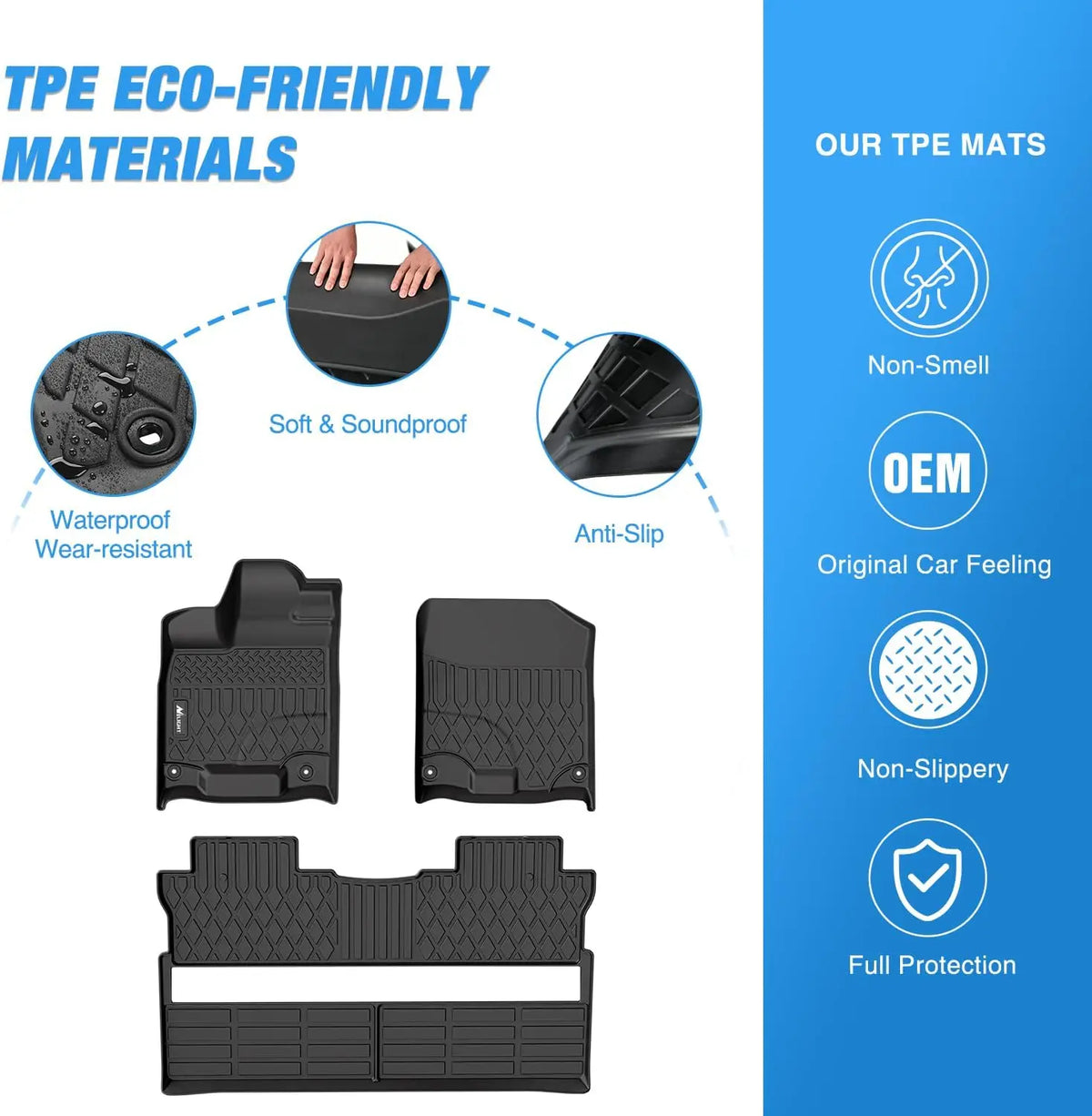 Nilight TPE Floor Mats for Honda Ridgeline Crew Cab 2017 2018 2019 2020 2021 2022 2023 2024 2025 2026 All Weather Custom Fit Heavy Duty Floor Liners Vue
