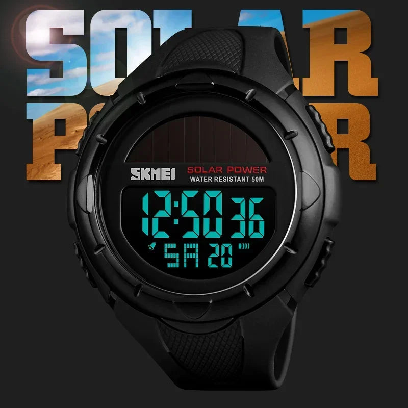SKMEI 1405 Men's Solar Digital Sports Watch – LED, Waterproof Digital Sports Watch Vue