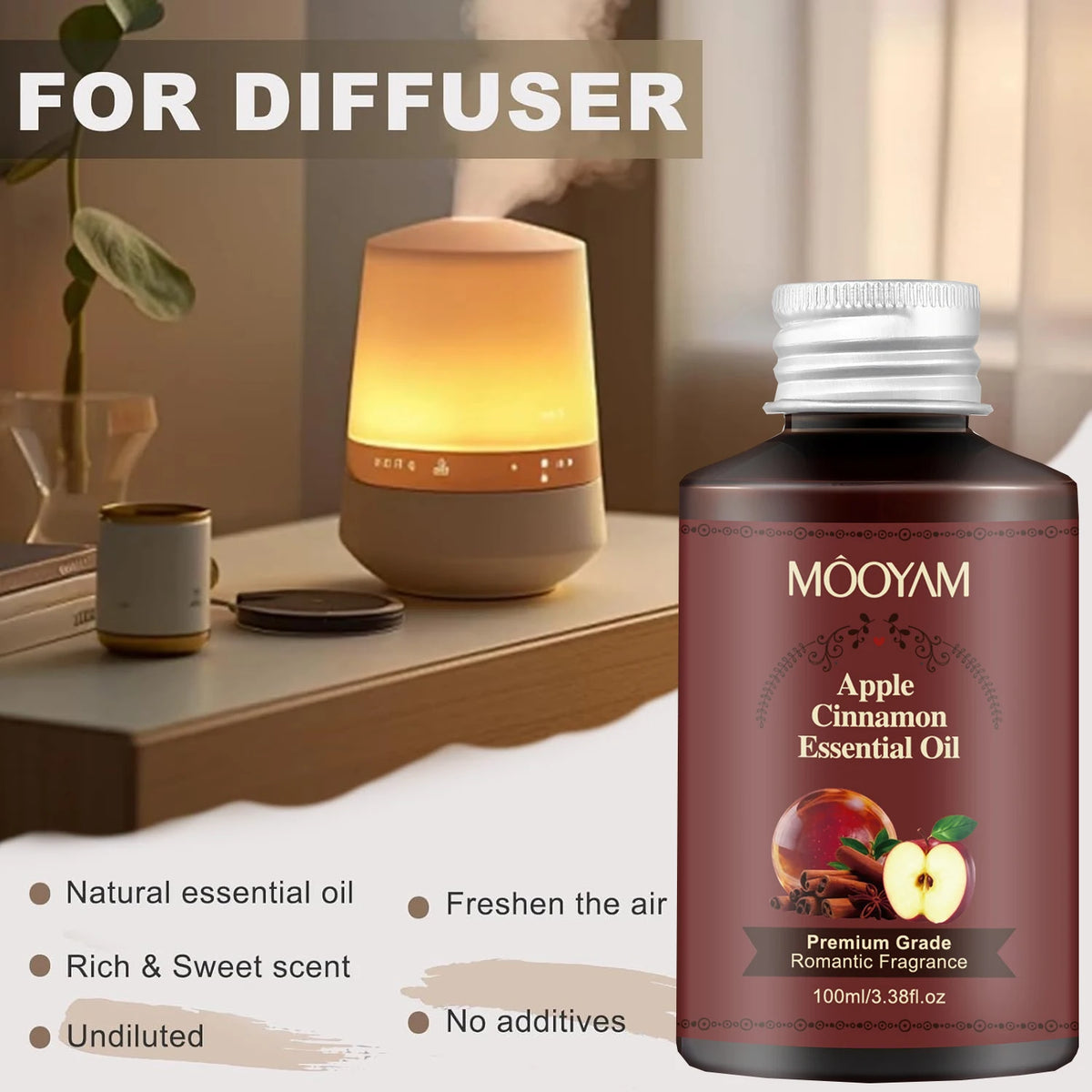 100ml Apple Cinnamon Massage Essential Oil Premium Grade Romatic Fragrance Moisturizing And Hydrating, For Use In Aromatherapy Vue