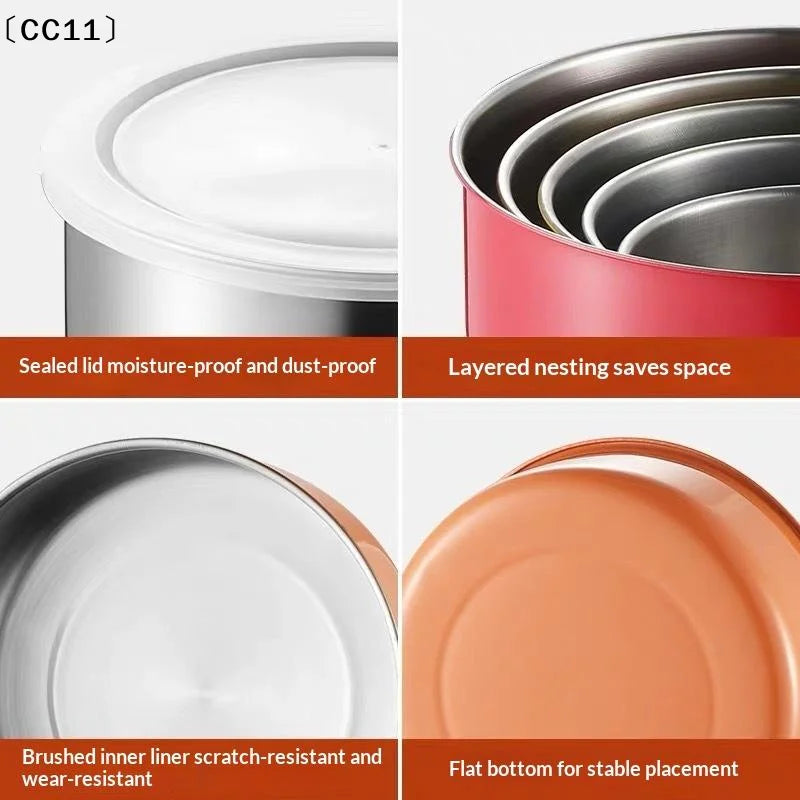 5Pcs Colorful Stainless Steel Mixing Bowls With Lids Stackable And Storage Deep Nesting Bowls Dishwasher Safe For Kitchen〔CC11〕 Vue