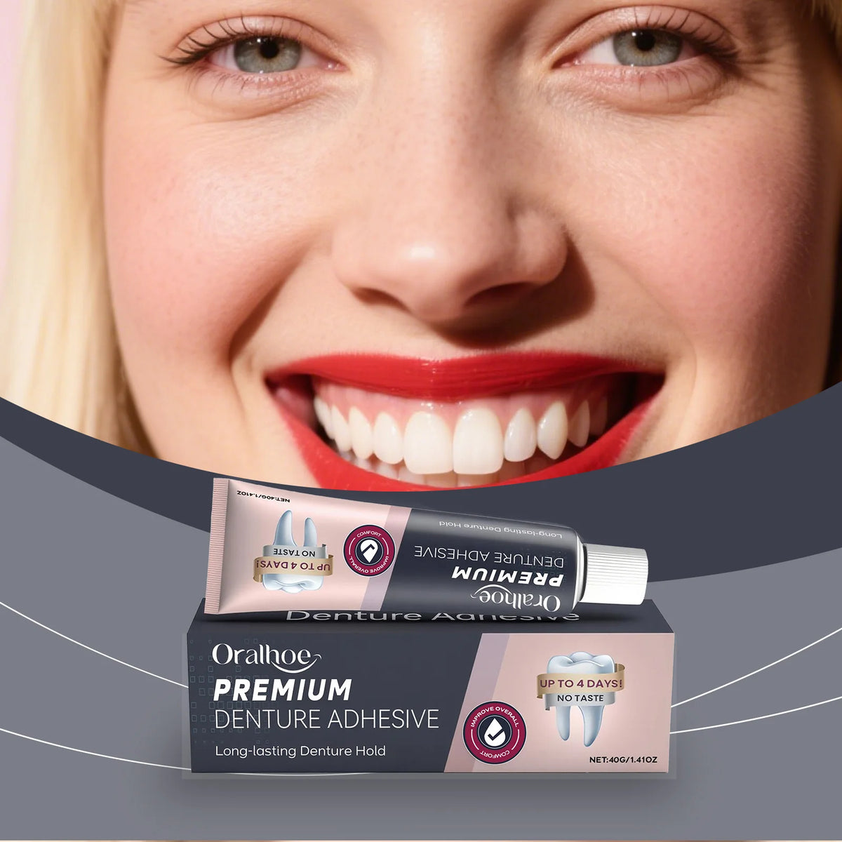Denture Fixative Adhesive - Daily Enhances Oral & Teeth Aesthetics, Ensures Comfort & Natural Look, Boosts Smile Appeal Vue