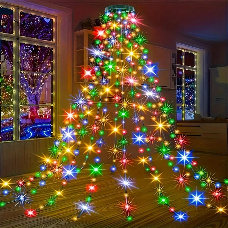 Christmas Tree Waterfall Lights-400/320High-Brightness LEDsUSB&Remote Control,8Lighting Modes Indoor/Outdoor Christmas TreeDeco Vue