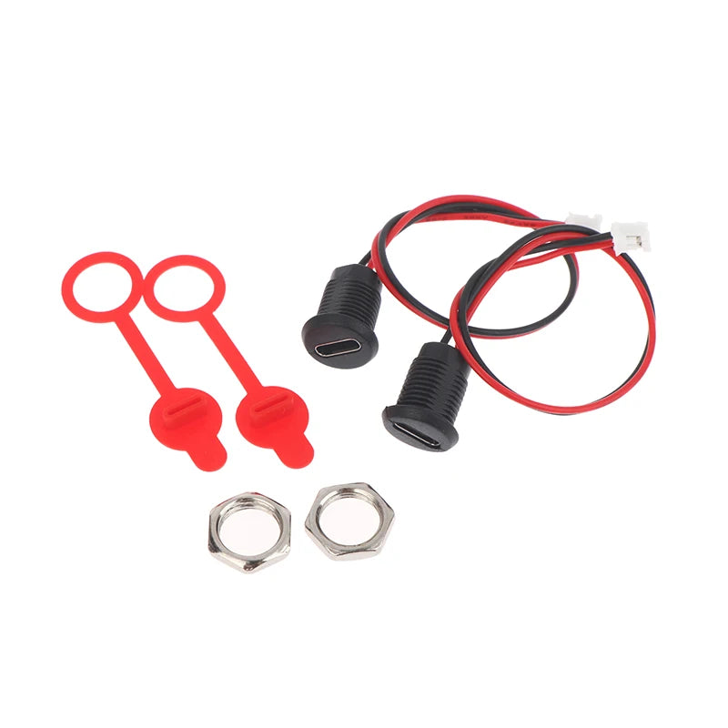5/8/10Pcs 2Pin Charging Socket Female Mount Adapter USB Type-C Port Charging Interface Socket Female Type C 3A With Cover Caps Vue