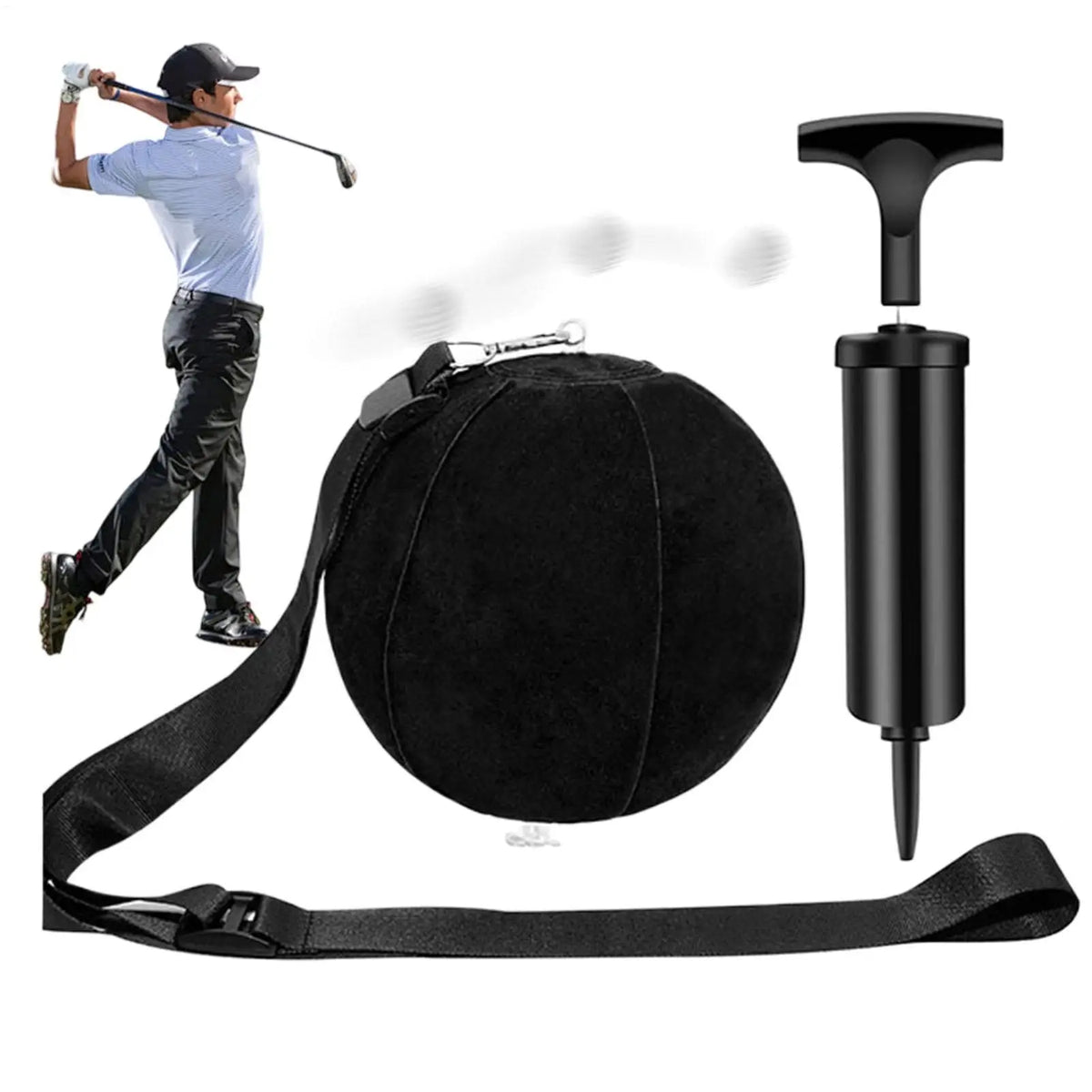Golf Swing Trainer with Inflatable Practice Ball & Adjustable Rope - Indoor Outdoor Swing Corrector Aid for Men, Women, Beginner Vue