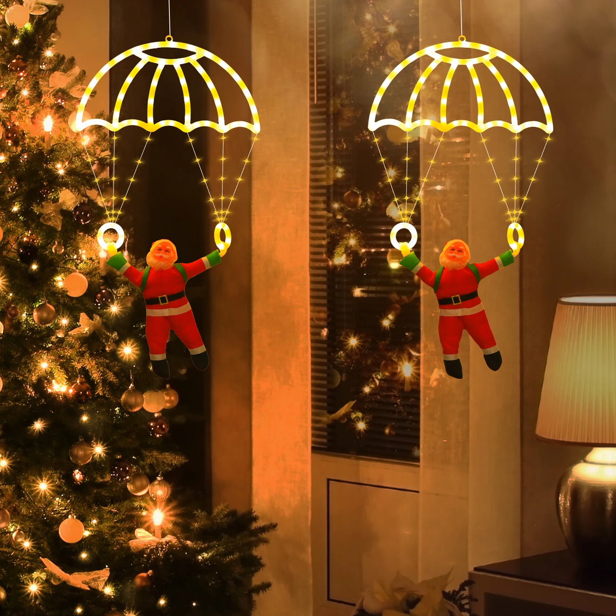 Creative Parachute Santa LED Lights,USB+Remote 8 Modes,Indoor/Outdoor Xmas Party Wedding Fireplace Decor, Perfect Christmas Gift Vue Warm White 1PC