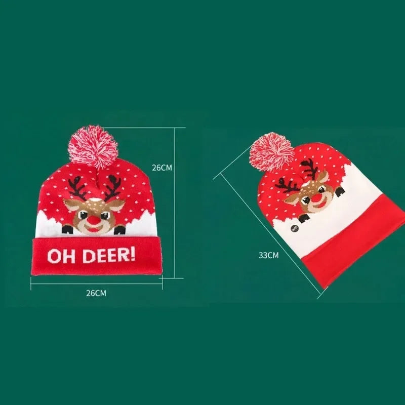 1-10PCS Christmas Novelty LED Knit Beanie with Cartoon Animal Pattern Warm Winter Hat Perfect for Party Holiday Gift Vue