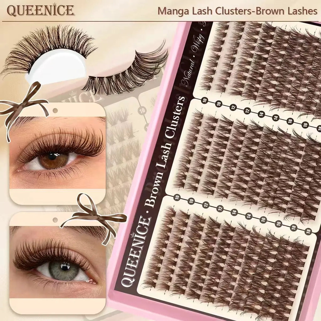 Dark Brown Cluster Lashes Kit, Fluffy Wispy Individual Lash Clusters, DIY Lash Extensions, 10-18mm Mixed Length, Thin Band Vue