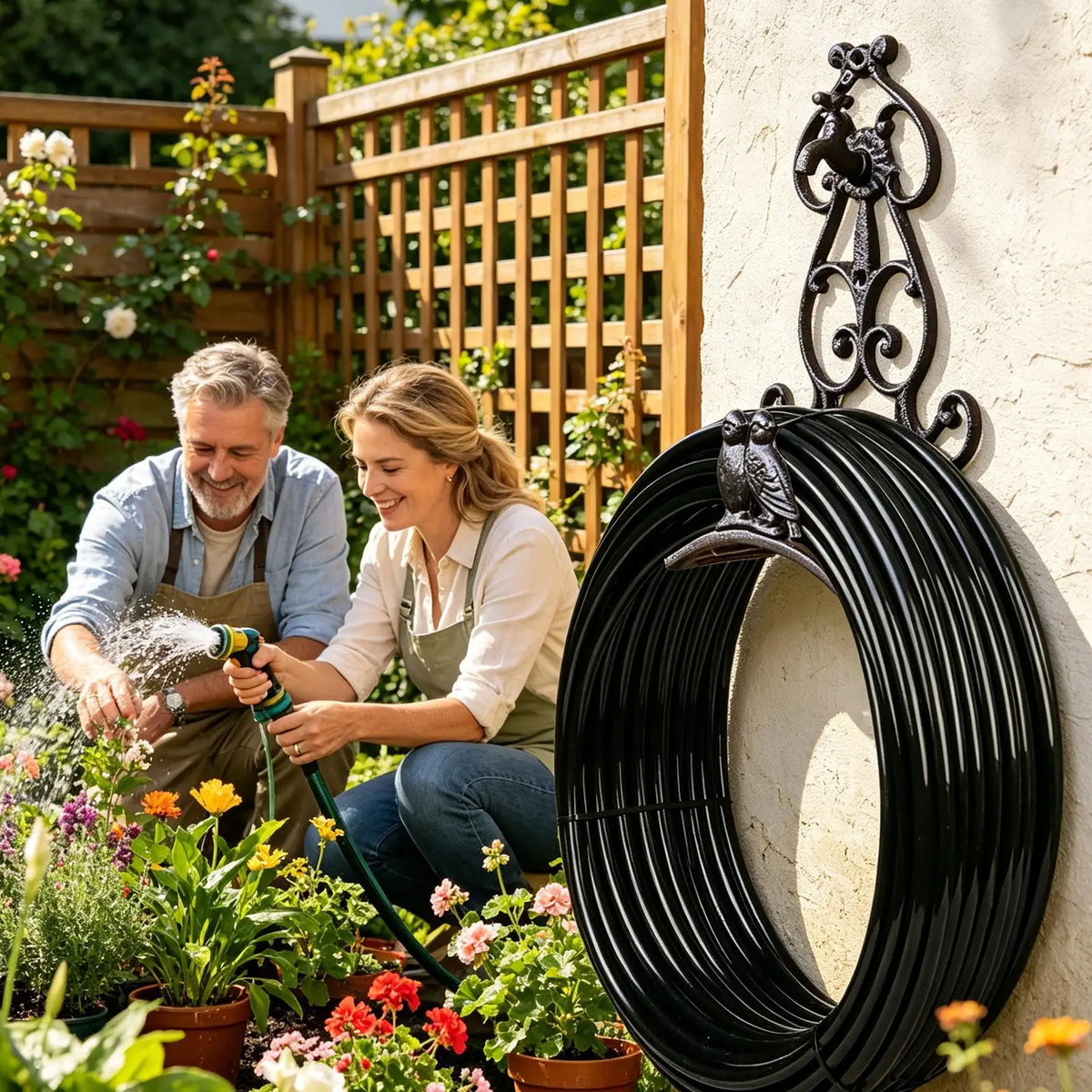 Iron Bird Design Vintage Wall Mount Water Hose Holder Rack for Indoor Courtyard Garden Patio Deck Fence House Vue