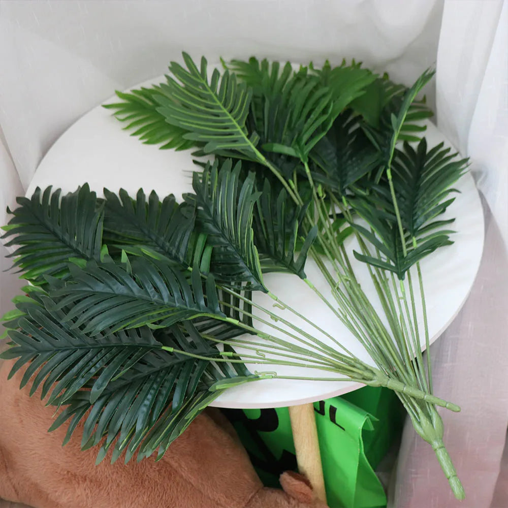 Large Artificial Palm Leaves Branches Green Plastic Artificial Palm Tree Tropical Plants 65-82cm Artificial Fern Wedding Vue