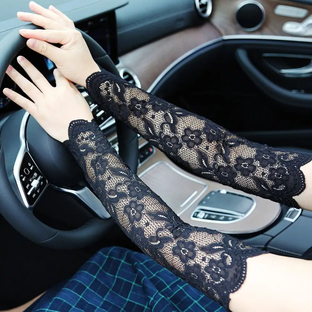 Summer Lace Thin Arm Sleeves Finger Mittens Fingerless Gloves Cycling
