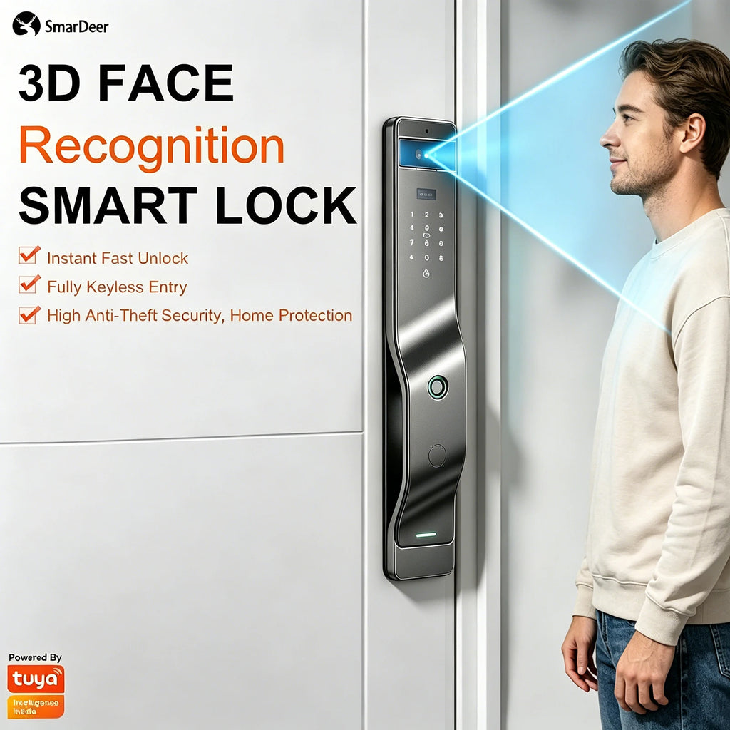 SmarDeer 3D Face Palm Vein Smart Lock Biometric Fingerprint Door Lock APP Remote Temporary Password Keyless Entry Home Security Vue