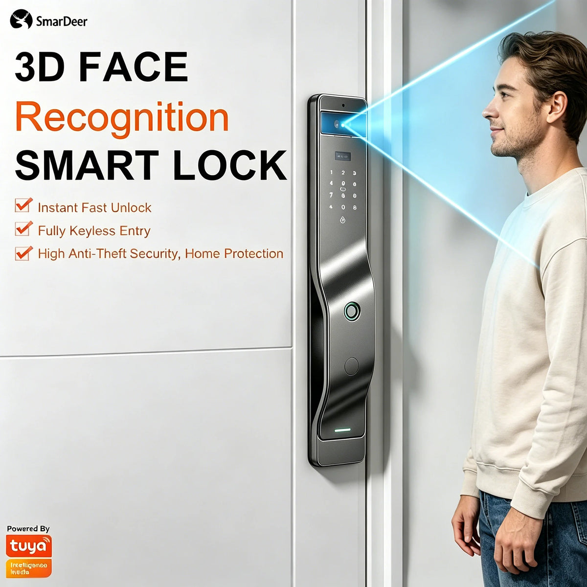 SmarDeer 3D Face Palm Vein Smart Lock Biometric Fingerprint Door Lock APP Remote Temporary Password Keyless Entry Home Security Vue