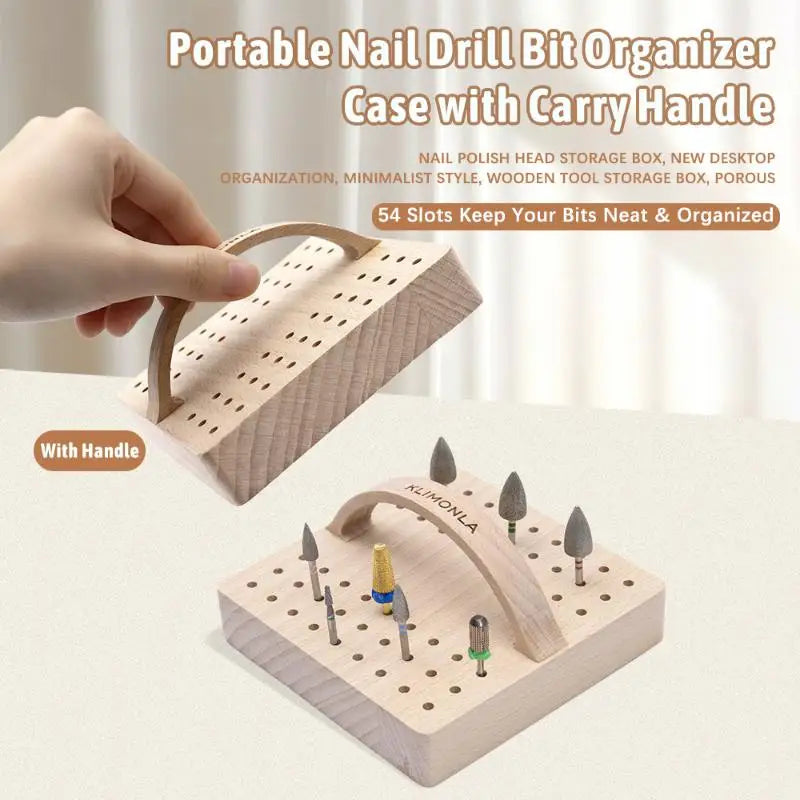 54 Hole Wooden Polishing Head Storage Board Nail Drill Bit Storage Box Transparent Acrylic Holder for Nail Artist Desktop Vue Default Title