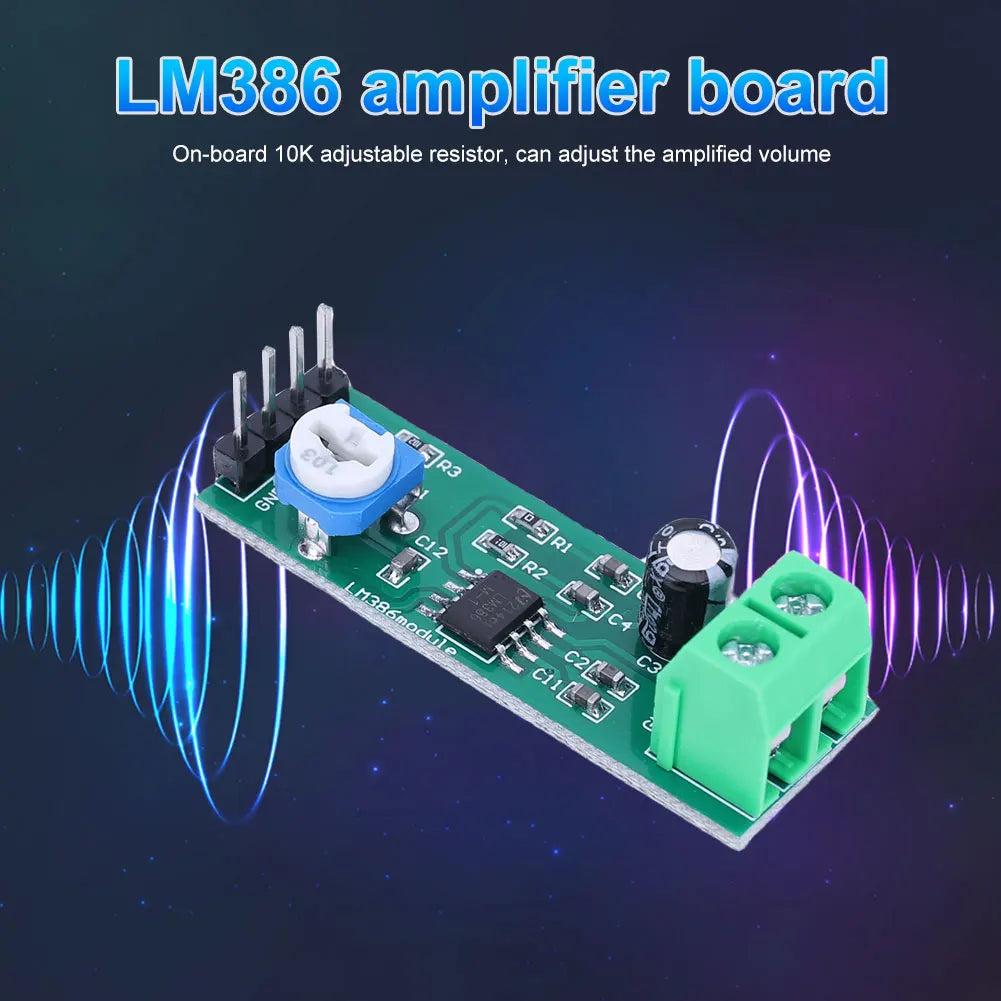 LM386 Single Channel Amplifier Board 200 Times Gain Digital Sound Amplifier Module 10K Adjustable for Speaker Electronic DIY Kit Vue