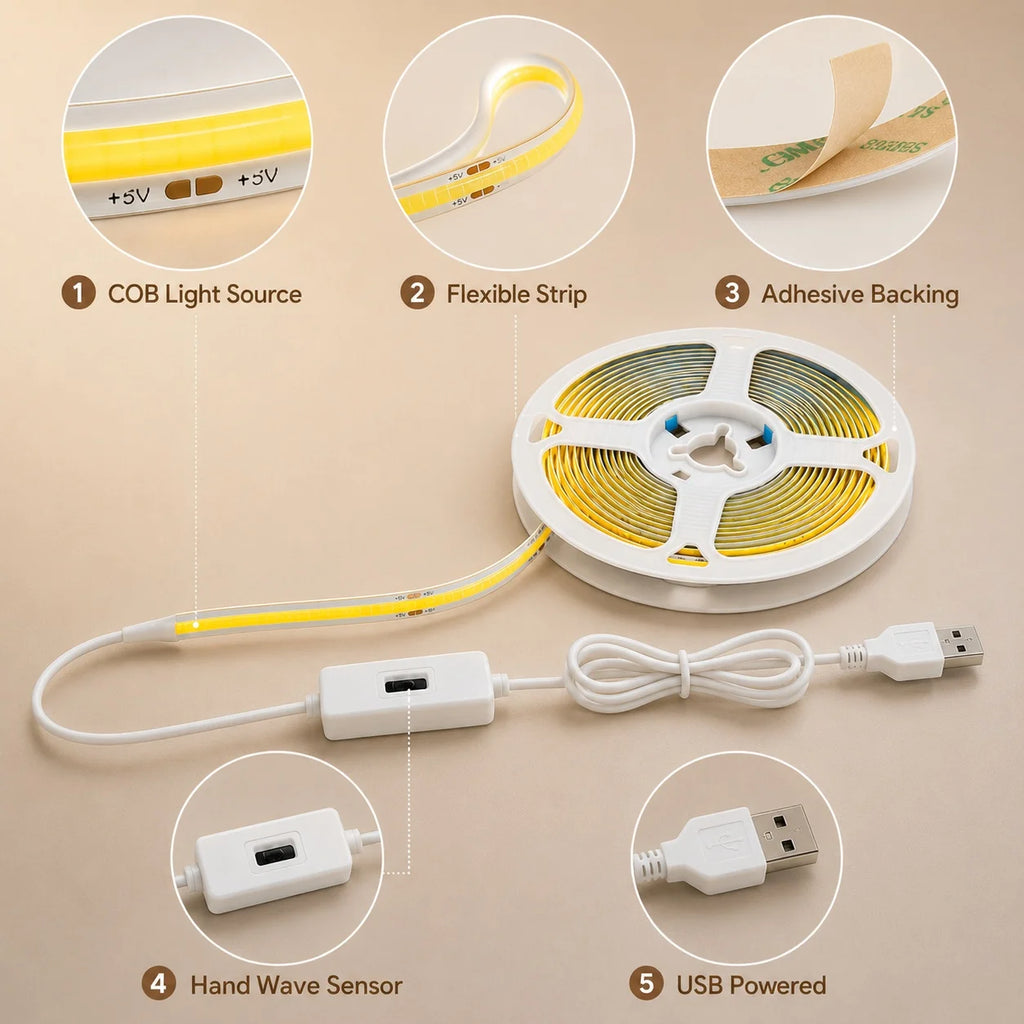 COB LED Light Strip Gesture Sensor Switch Control Dimmer Easy to install Suitable For Living Room Cupboard Bedroom Lighting Vue