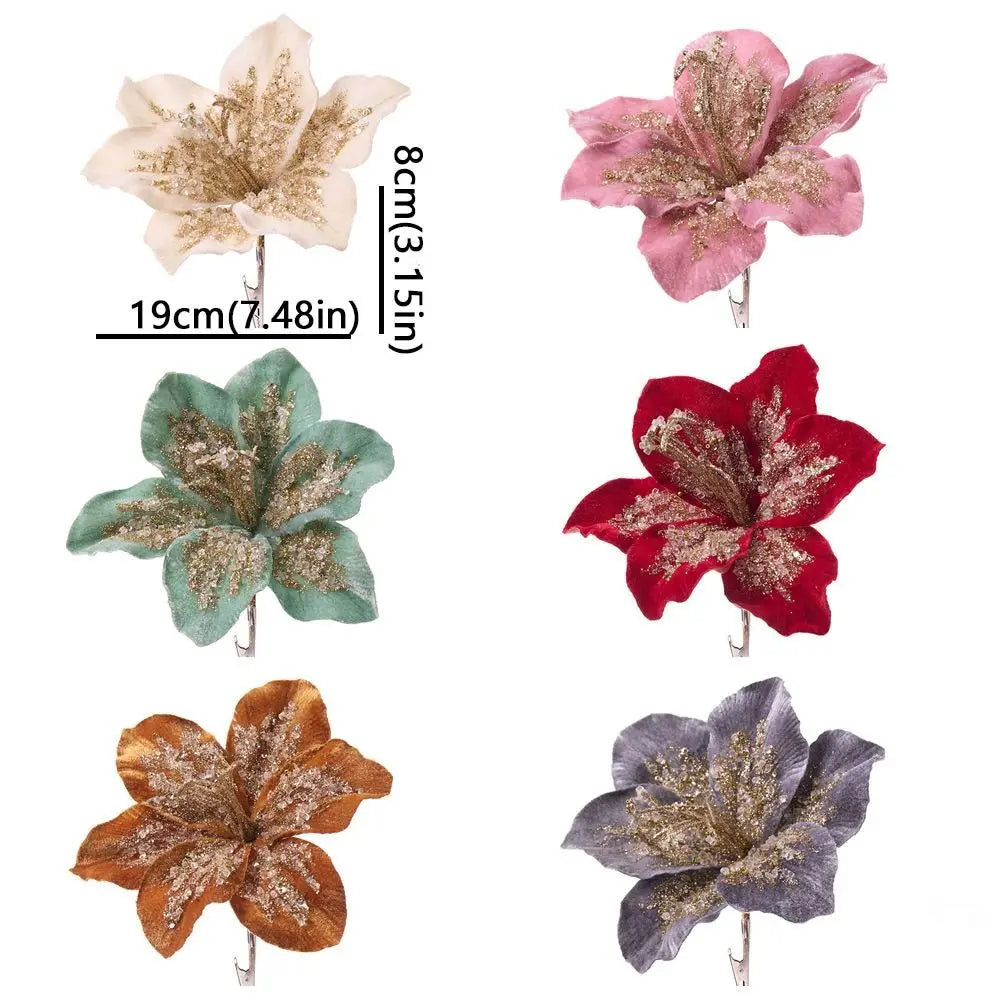20 cm Artificial Christmas Flower Glitter Large Christmas Poinsettia Handmade Velvet Simulation Flower Home Decoration Vue