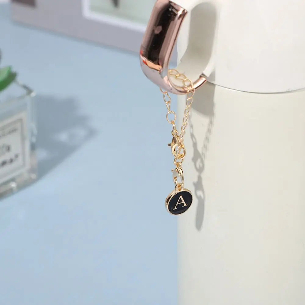 Simple White/Black Letter Charm for Cup Personalized Initial Name Water Cup Handle Chain with Buckle Hanging Handle Charm Cups Vue