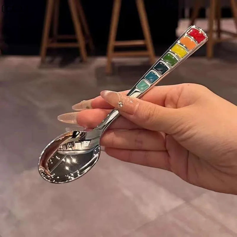 2Pcs Macaron-Colored Stainless Steel Dessert Spoons High-Aesthetic Colorful Enamel Spoons For Home Kids Picnics & Bento〔CC11〕 Vue